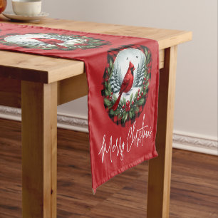 Chemin De Table Court Cardinal rouge avec baies de houx