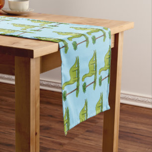 Chemin De Table Court Caricature de dinosaure de brontosaurus vert migno
