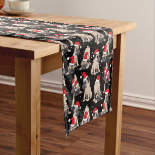 Chemin De Table Court Carlins en Santa Hats Motif de Noël