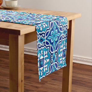 Chemin De Table Court Carreaux bleus, Carreaux méditerranéens, majolica 