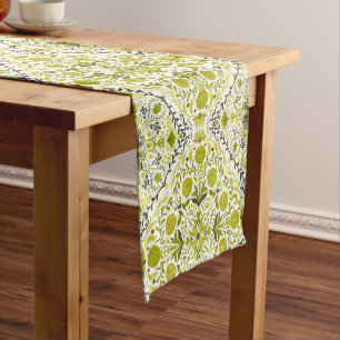 Chemin De Table Court Carreaux de fleurs en vert