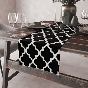 Chemin De Table Court Carreaux de Quatrefoil noir et blanc Motif