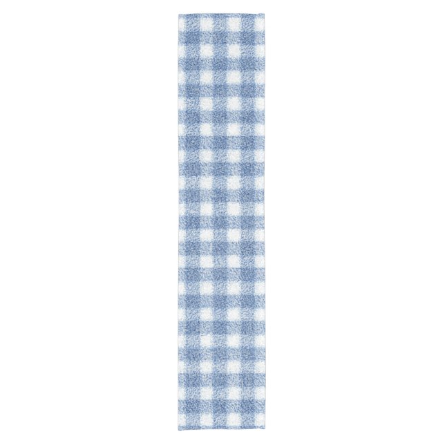 Chemin De Table Court Carreaux Gingham Bleu et Blanc Classiques  (Devant)