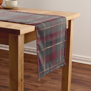 Chemin De Table Court Carreaux Tartan Rouge et Gris Classique