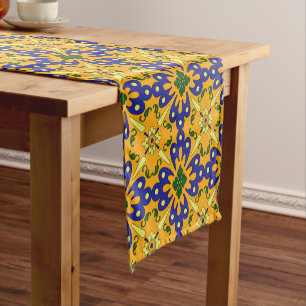 Chemin De Table Court Carrelage Bleu Orange Et Jaune Espagnol Motif