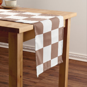 Chemin De Table Court Carrés à damier marron blanc géométrique rétro