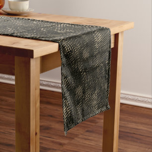 Chemin De Table Court Carrés avec rayures croisées ou cubes brun foncé