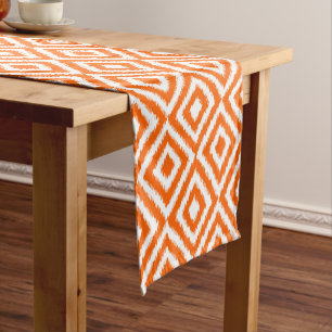Chemin De Table Court Carrés de mosaïque Ikat orange gras Motif d'art