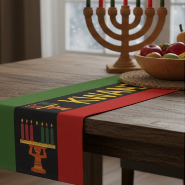 Chemin De Table Court Célébration de Kwanzaa - Rayures verticales panafr (Créateur téléchargé)