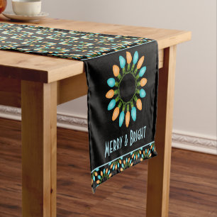 Chemin De Table Court Cercles lumineux de Noël Motif orange et bleu
