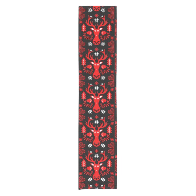 Chemin De Table Court Cerf de Noël rouge scandinave (Devant)