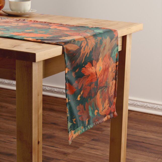 Chemin De Table Court Chaleureux Feuilles rustiques d'aquarelle - Boho e (In Situ)