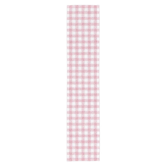 Chemin De Table Court Charme Gingham Rose et Blanc Velouté (Devant)