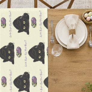 Chemin De Table Court Chasse aux œufs de Pâques de chat noir Fête jaune