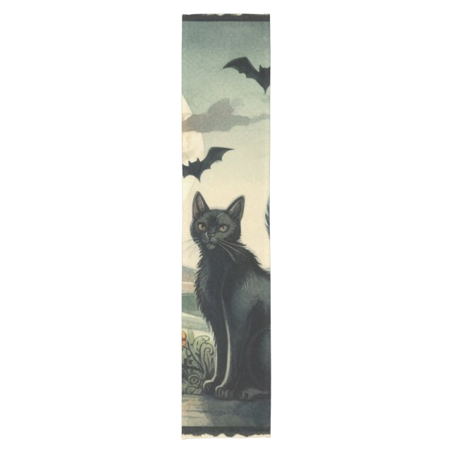 Chemin De Table Court chat d'Halloween/d'automne (Devant)