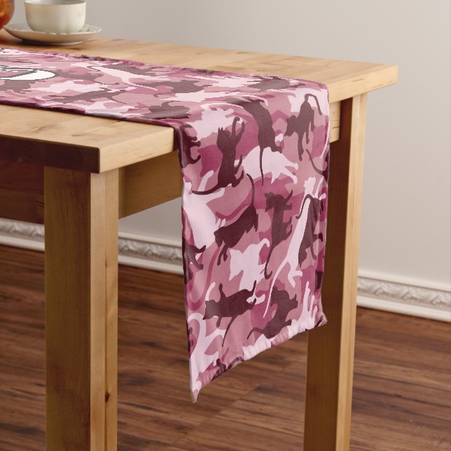 Chemin De Table Court Chats Camouflage Rose (In Situ)