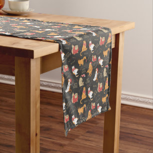 Chemin De Table Court Chats Festifs avec lumière Motif de Noël