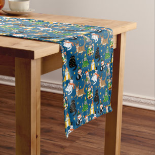 Chemin De Table Court Chats Festifs en Costumes de Noël Motif