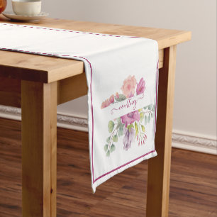 Chemin De Table Court Chaussure personnalisée florale aquarelle rose et