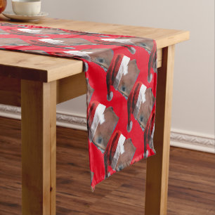 Chemin De Table Court Cheval de Noël avec chapeau de Père Noël