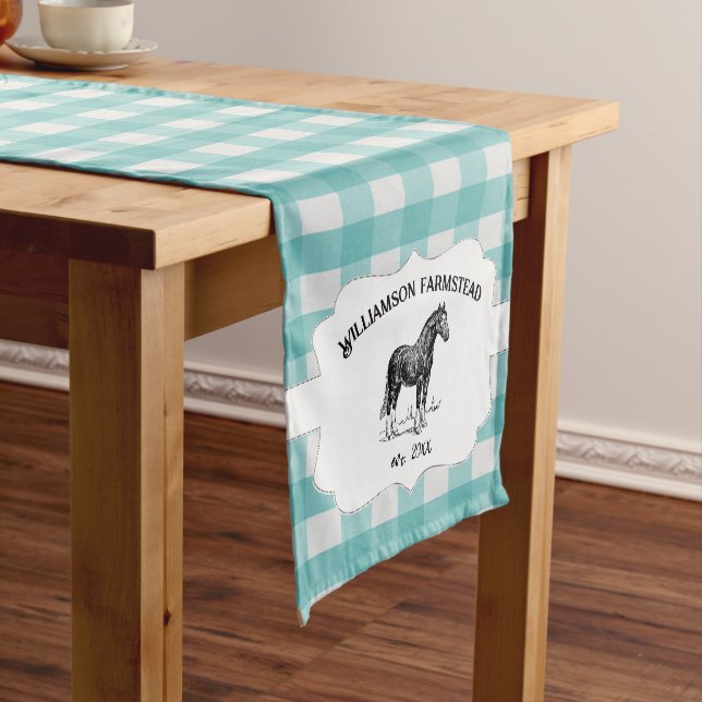 Chemin De Table Court Cheval turquoise de la ferme de Buffalo Plaid (In Situ)