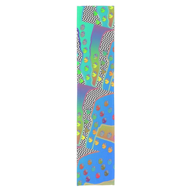 Chemin De Table Court Chevron Geo Vert Bleu (Devant)