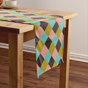 Chemin De Table Court Chocolat rose or Ivor Turquoise Plaid
