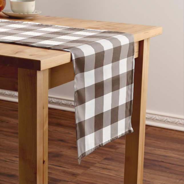 Chemin De Table Court Chocolate Brown Plaid Gingham Table Runner (In Situ)