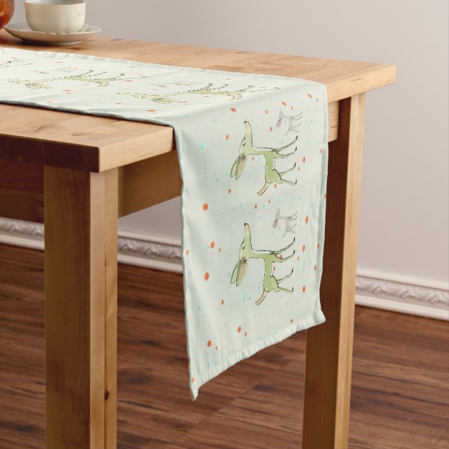 Chemin De Table Court Christmas Celebration Green Deers Holidays Cute (In Situ)