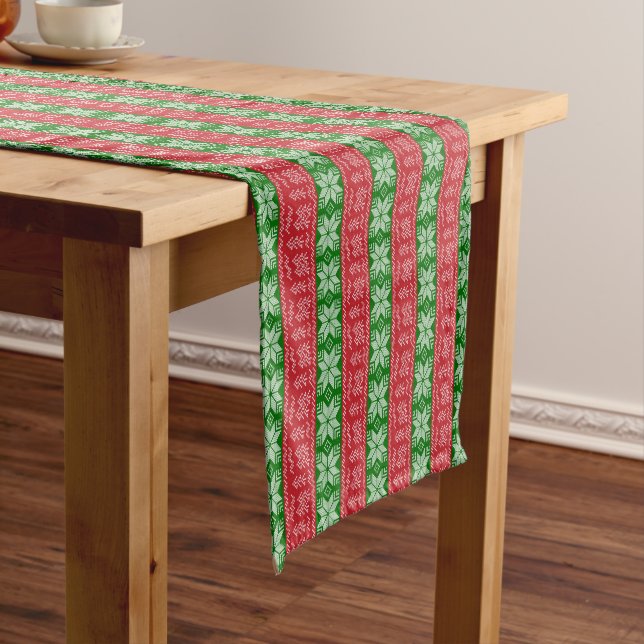 Chemin De Table Court Christmas embroidered Snowflakes, Christmas trees, (In Situ)