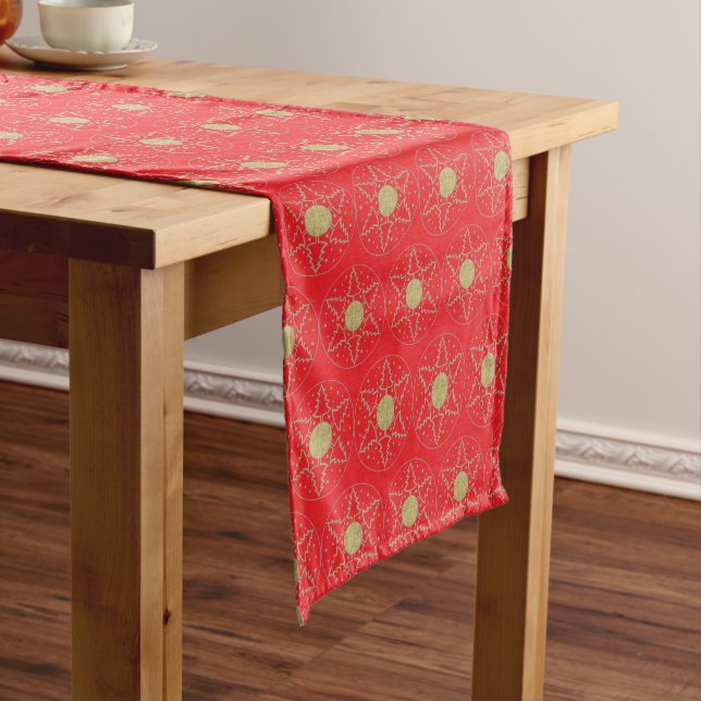 Chemin De Table Court Christmas Gold Tree Pattern Personalize 14 x 72 (In Situ)