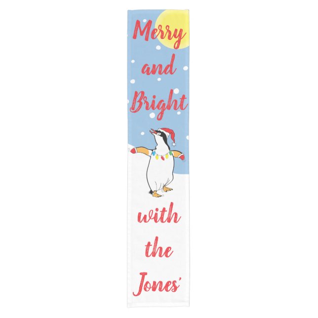 Chemin De Table Court Christmas Happy Penguin Personalize 14 x 72 (Devant)