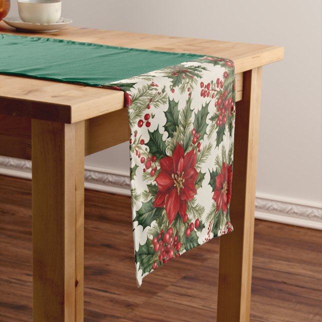 Chemin De Table Court Christmas Holly & Berries" Table Runner (In Situ)