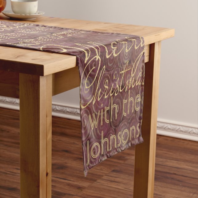 Chemin De Table Court Christmas Maroon Gold Stars 14 x 72 (In Situ)