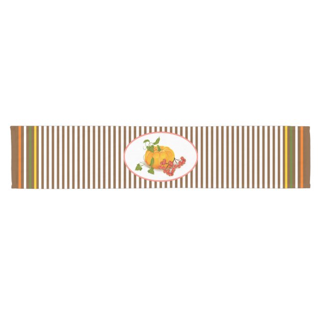 Chemin De Table Court Citrouille, baies et rayures tombent Thanksgiving (Horizontal)