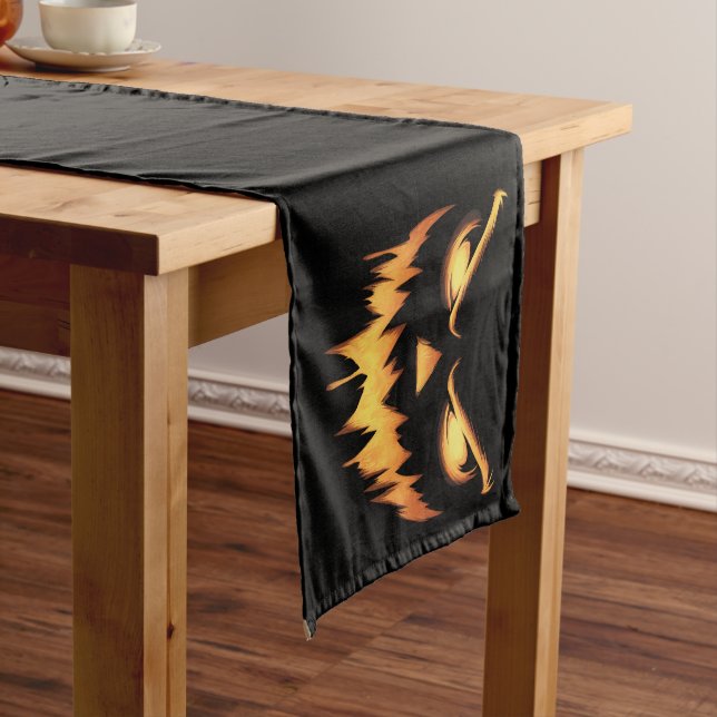 Chemin De Table Court Citrouille effrayante Jack O Lantern Visage Hallow (In Situ)