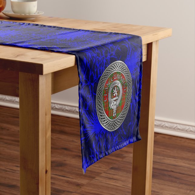 Chemin De Table Court Clan Cumming Crest & Tartan Knot on Thistle (In Situ)