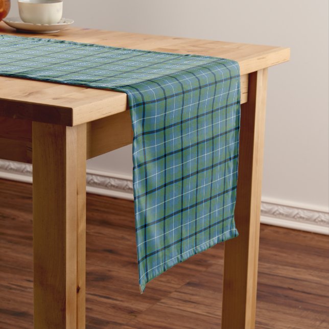 Chemin De Table Court Clan Douglas Light Vert et bleu Tartan antique (In Situ)