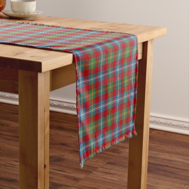 Chemin De Table Court Clan Foster Light Blue et Red Scottish Tartan (In Situ)