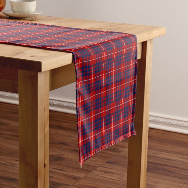 Chemin De Table Court Clan Hamilton Bright Blue and Red Scottish Tartan (In Situ)
