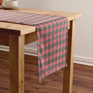 Chemin De Table Court Clan Wallace rose et vert foncé Tartan Patiné