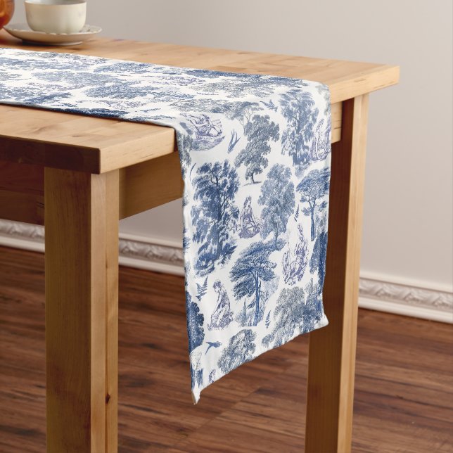 Chemin De Table Court Classé élégant Rustic Blue Country Toile (In Situ)