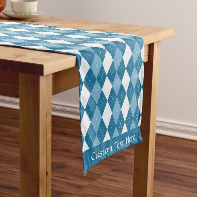 Chemin De Table Court Classic Retro Jacquard bleu Motif diamant (In Situ)