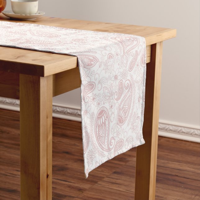 Chemin De Table Court Classy White Rose Gold Glitter Paisley Floral (In Situ)