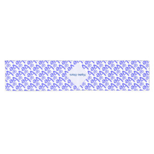Chemin De Table Court Cœur grec bleu LOVE personnalisé en carrelage