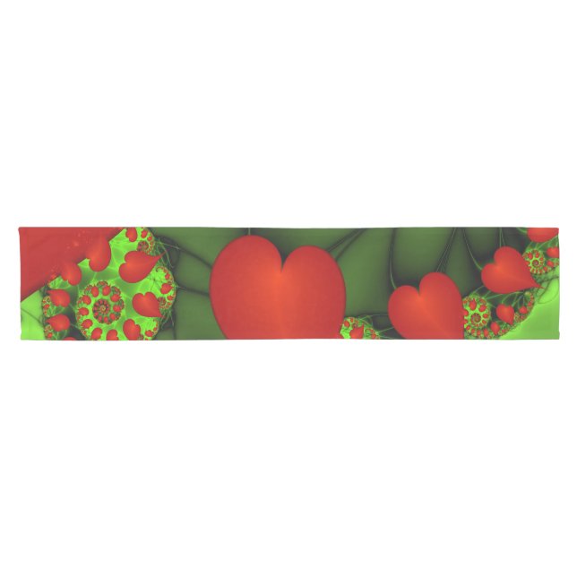 Chemin De Table Court Coeurs rouges Lime vert Moderne Art Abstrait fract (Horizontal)