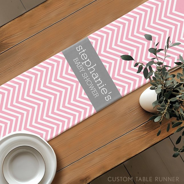 Chemin De Table Court Collection Baby shower Pastel Pink & Grey Chevrons (Custom Table Runner)