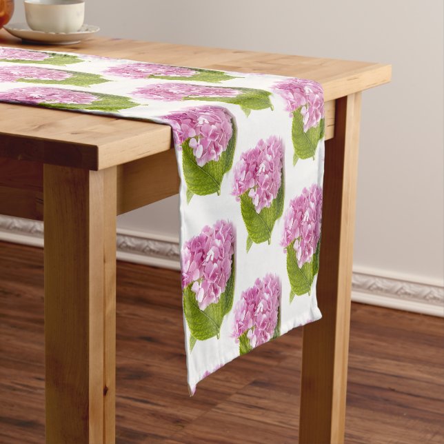 Chemin De Table Court Coller Pink Hydrangea Floral Print Table Runer (In Situ)