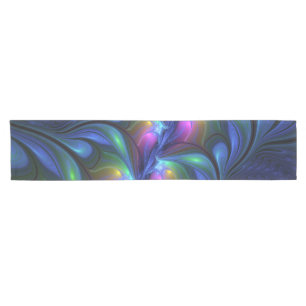 Chemin De Table Court Coloré Lumineux Abstrait Bleu rose Vert Fractal
