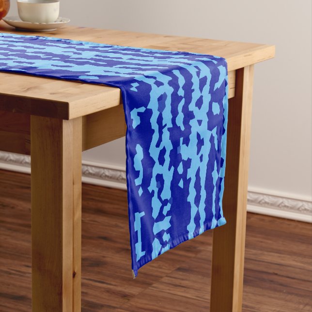 Chemin De Table Court Conception Abstraite Irrégulière Bleu Cyan  (In Situ)